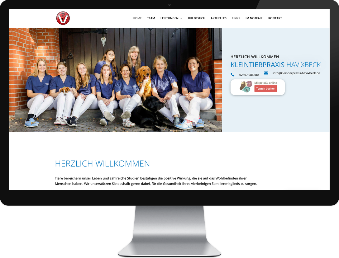 Webdesign Münster – Startseite der WordPress-Website für die Kleintierpraxis Havixbeck auf einem Desktop-Monitor